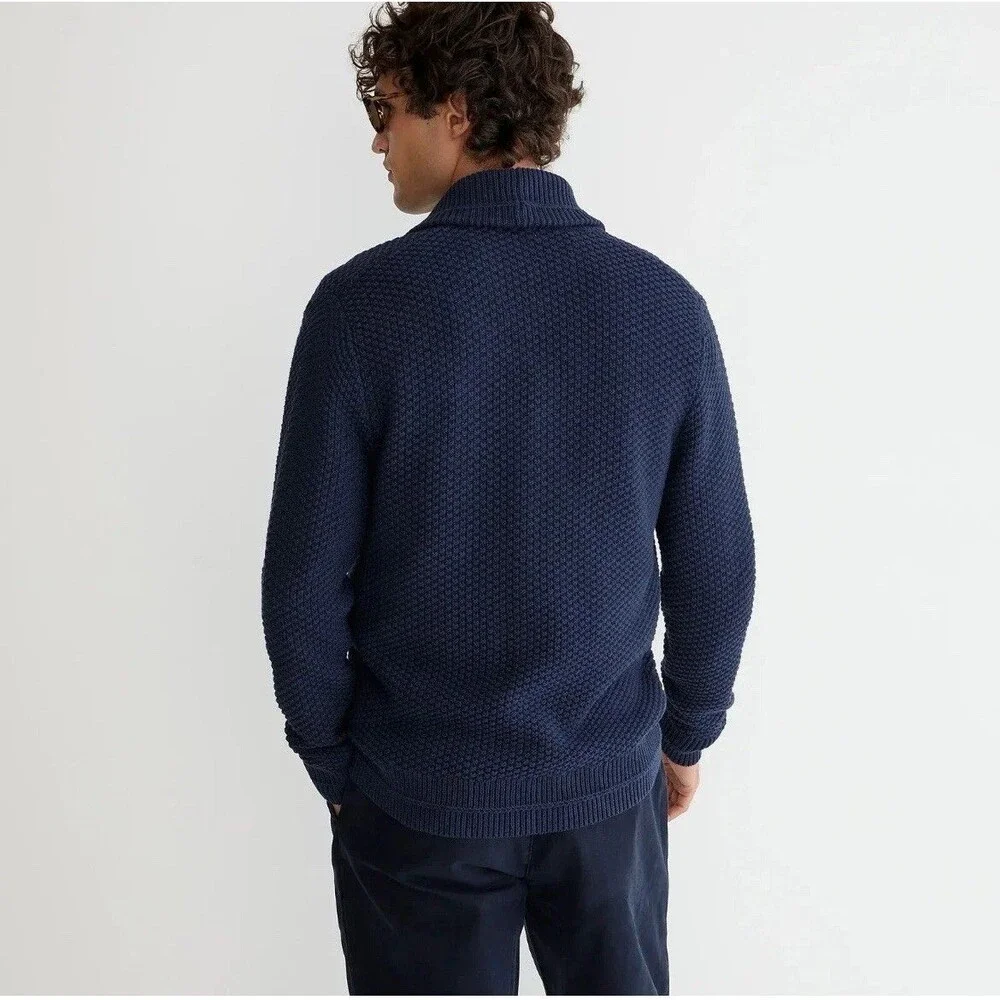 J. Crew Cotton Cable Knit Shawl-Collar Cardigan M Navy Heritage Academia Preppy